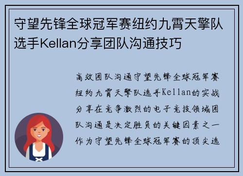 守望先锋全球冠军赛纽约九霄天擎队选手Kellan分享团队沟通技巧