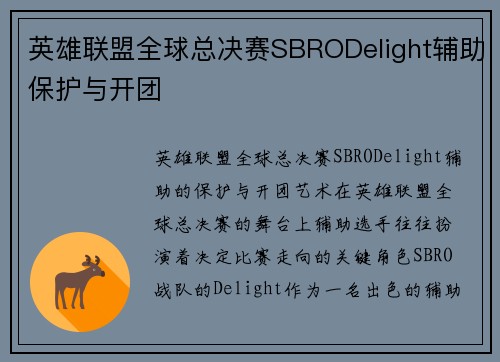 英雄联盟全球总决赛SBRODelight辅助保护与开团