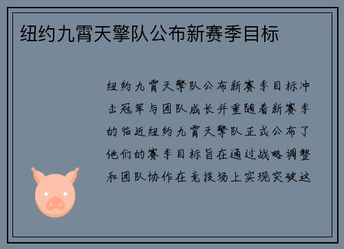 纽约九霄天擎队公布新赛季目标